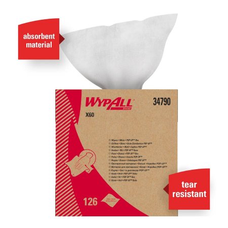 Wipers Teri Task Wipe WypAll® X60 Light Duty White NonSterile Cellulose / Polypropylene 9-1/10 X 16-4/5 Inch Reusable (126/BX 10BX/CS) by Kimberly-Clark Professional/Consumer  ID 34790